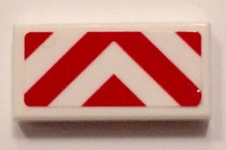 Lego Tile 1 x 2 with Red and White Danger Stripes (Red Corners) Pattern (Sticker) - Set 60101 / White