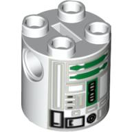 Lego Brick Round 2 x 2 x 2 Robot Body, Axle Holder '+' Orientation with Green and Gray Astromech Droid Print (R2-R7)