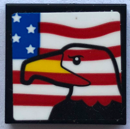 Lego Tile 2 x 2 with United States of America (USA) Flag and Eagle Head Pattern (Sticker) - Set 21336