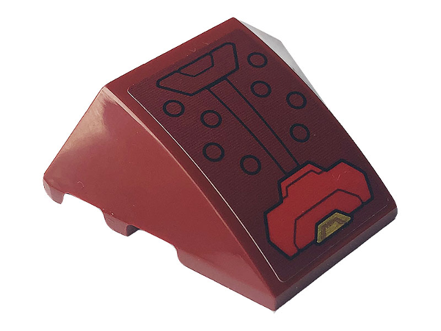Lego Wedge 4 x 3 Triple Curved No Studs with Iron Man Hulkbuster Armor Pattern (Sticker) - Set 76164 / Dark Red
