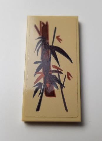 Lego Tile 2 x 4 with Dark Brown and Orange Asian Flower and Bamboo Decoration Pattern 2 (Sticker) - Set 70618