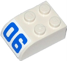 Lego Slope, Curved 3 x 2 with 4 Studs with Blue '06' Pattern (Sticker) - Set 60046