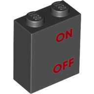 Lego Brick 1 x 2 x 2 with Red 'ON OFF' Print / Black