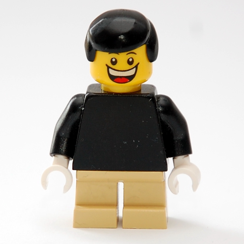 Lego Boy, Plain Black Torso, Short Tan Legs