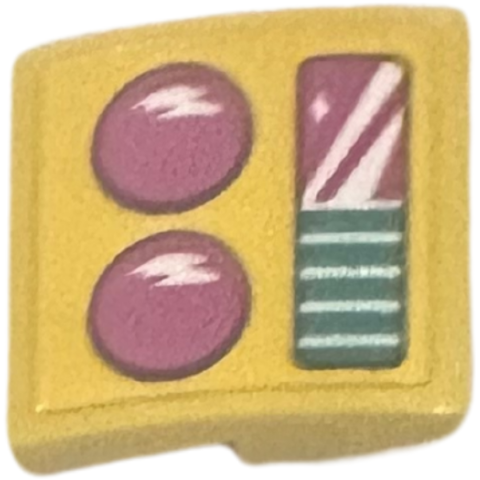 Lego Slope, Curved 2 x 2 x 2/3 with Dark Turquoise and Magenta Brake Lights with White Reflections Pattern Model Right Side (Sticker) - Set 41681 / Yellow
