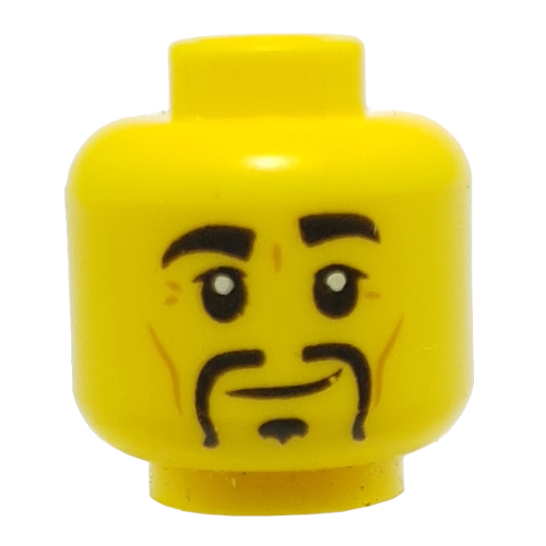 Lego Minifig Head Ray, Eyebrows, Goatee, Crooked Smile / Gray Headband, Scared Print / Yellow