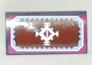 Lego Slope, Curved 2 x 4 x 2/3 with Bottom Tubes with White Geometric Decoration and Light Blue and Magenta Border Pattern (Sticker) - Set 41066 / Dark Blue