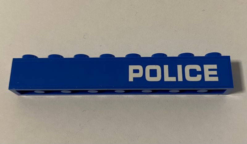 Lego Brick 1 x 8 with White 'POLICE' Pattern Model Left Side (Sticker) - Set 60172