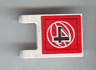 Lego Flag 2 x 2 Square with Flat Edge with Black Number 4 and White Wire Frame Basketball on Red Background Pattern (Sticker) - Sets 3432 / 3433 / White