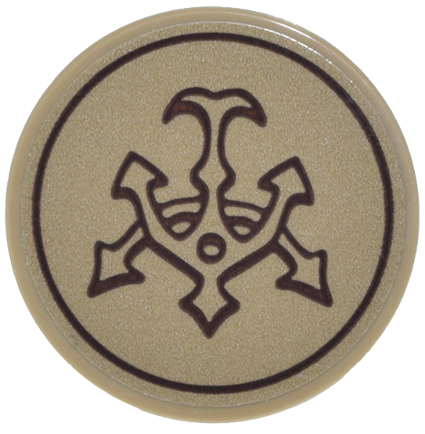 Lego Tile, Round 3 x 3 with Dark Brown Hutt Cartel Crest Arrows Symbol and Circle Pattern (Sticker) - Set 75451 / Dark Tan