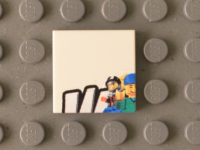 Lego Tile 2 x 2 with Black 'W' Upper Half and Minifigures Pattern / White