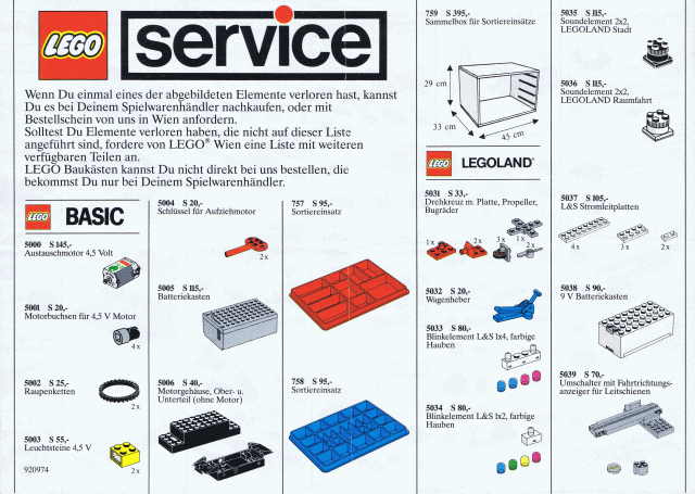 Lego 1988 Medium Service Packs Austrian (920974-A)