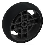 Lego Wheel 43 x 14 with 4 Spokes, Axle Hole, and Black Integral Tire / Pearl Titanium