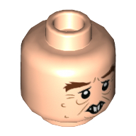 Lego Minifig Head Peter Pettigrew, Dark Brown Large Bushy Eyebrows, 2 Large Front Teeth, Open Mouth / Closed Mouth Print