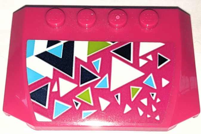 Lego Wedge 4 x 6 x 2/3 Triple Curved with Black, Lime, Medium Azure and White Triangles Pattern (Sticker) - Set 41319 / Magenta