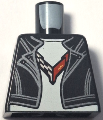 Lego Torso Leather Jacket over White Shirt with Chevrolet Logo Front and Back Pattern / Black