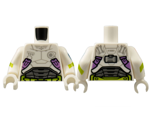 Lego Torso Armor, Light Bluish Gray Star Command Logo, Medium Lavender and Lime Trim Pattern / White Arms with Badge and Lime Stripe Pattern / White Hands