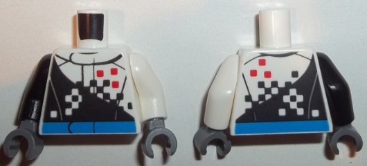 Lego Torso Racing Jacket with Checkered Pattern / White Arm Left / Black Arm Right / Dark Bluish Gray Hands