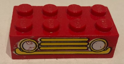Lego Brick 2 x 4 with Car Grille Fabuland Horizontal Yellow Pattern (Sticker) - Sets 140-1 / 350-3
