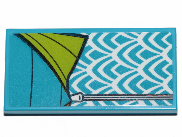 Lego Tile 2 x 4 with Dark Azure and Lime Sleeping Bag Pattern (Sticker) - Set 41424