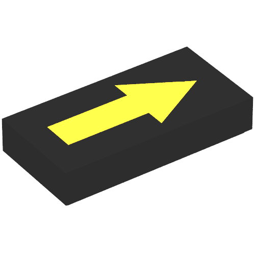 Lego Tile 1 x 2 with Arrow Long Yellow with Black Border Print / Black