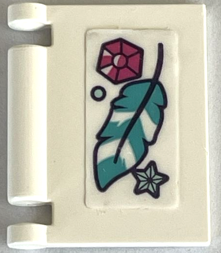 Lego Minifigure, Utensil Book Cover with Dark Pink Jewel, Light Aqua Star and Dark Turquoise Feather Pattern (Sticker) - Set 41668 / White