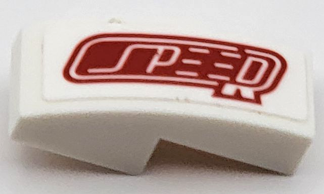 Lego Slope, Curved 2 x 1 x 2/3 with Red 'SPEED' Pattern Model Right Side (Sticker) - Set 42109 / White