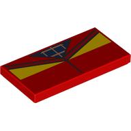 Lego Tile 2 x 4 with Jacket, Yellow Collar, Dark Blue Shirt, Gold Symbol Print / Red