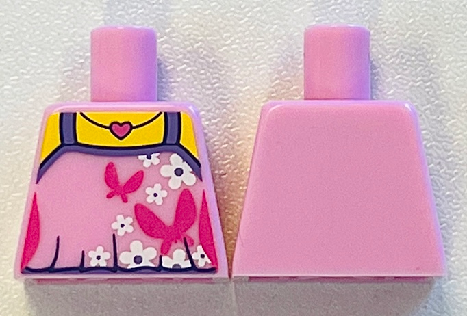 Lego Torso Top with Dark Pink Butterflies, Heart Necklace and White Flowers without Back Print Pattern (BAM) / Bright Pink