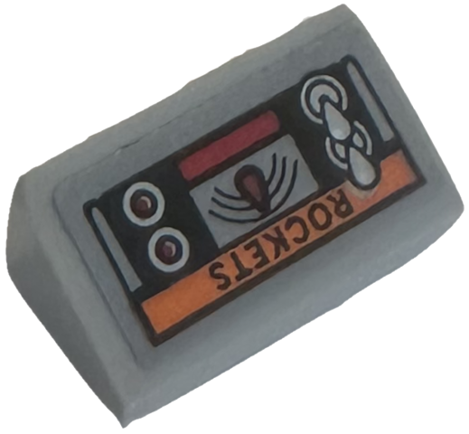 Lego Slope 30 1 x 2 x 2/3 with Control Panel with Switches, Buttons and 'ROCKETS' on Orange Stripe Pattern (Sticker) - Set 76188