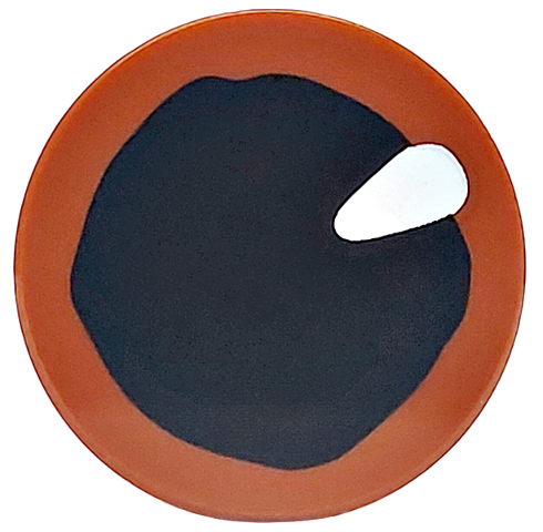 Lego Tile, Round 2 x 2 with Bottom Stud Holder with Eye with Black Pupil and White Teardrop Shaped Glint Pattern / Reddish Brown