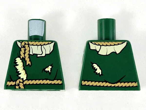 Lego Torso Medium Nougat Rope Collar and Belt, Tan Ruffle and Straw Pattern / Dark Green