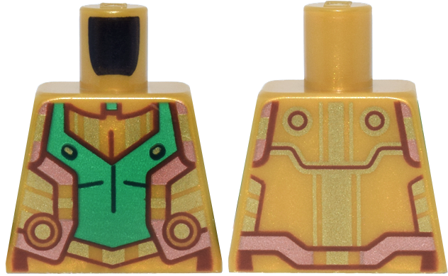 Lego Torso Green, Gold and Metallic Pink Armor with Belt and Circles Pattern / Pearl Gold