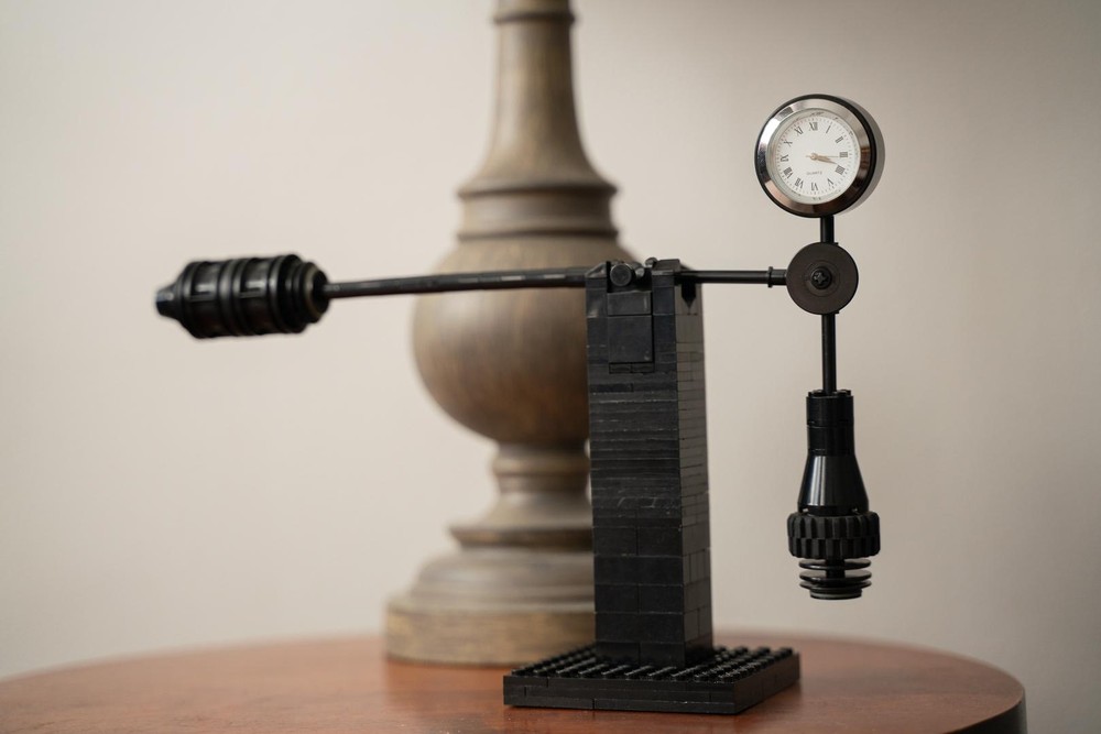 Lego Clock - Table Decor Balance and Fulcrum Sculpture