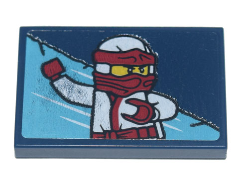 Lego Tile 2 x 3 with White and Red Ninja Video Arcade Game Sign Pattern Model Right Side (Sticker) - Set 71741 / Dark Blue