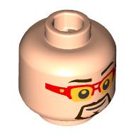 Lego Minifig Head Tony Stark, Red Glasses, Yellow Glass, Black Beard, Raised Eyebrow