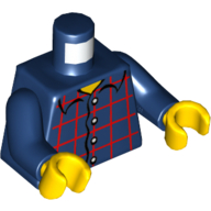 Lego Torso Plaid Shirt with Buttons, Curbed Collar, Plain Back Print, Dark Blue Arms, Yellow Hands / Dark Blue