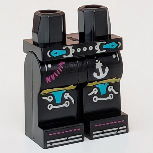 Lego Hips and Black Legs with Silver Belt, White Anchor, Yellow/Dark Turquoise Knee Pads print / Black