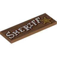 Lego Tile 2 x 6 with white 'SHERIFF', Star on Wooden Board Print