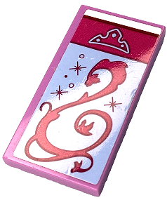 Lego Tile 2 x 4 with Bright Light Blue Blanket with Crown, Magenta Filigree and Sparkles, White Bedsheet Pattern Model Right Side (Sticker) - Set 41152