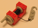 Lego String Reel Winch 2 x 4 x 2 with Light Gray Drum with Black String and Light Gray Crane Hook Left