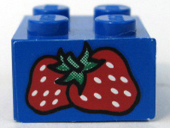 Lego Brick 2 x 2 with Strawberries Pattern (Sticker) - Set 4165