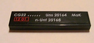 Lego Tile 1 x 4 with 'CG22 Uns 20164 MaK n-Unt 20168' Pattern (Sticker) - Set 7898