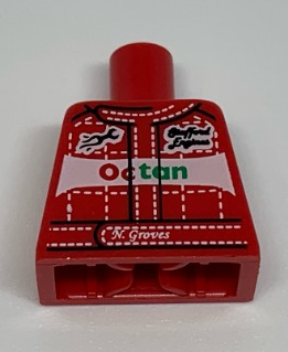 Lego Torso Octan Racing Suit with White Stitching and 'N. Groves' Pattern / Red