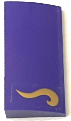 Lego Slope, Curved 2 x 4 x 2/3 with Bottom Tubes with Gold Swirl Pattern Model Right Side (Sticker) - Set 41684 / Dark Purple