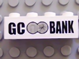 Lego Brick 1 x 4 with Black 'GC BANK' Logo Pattern (Sticker) - Set 7781 / White