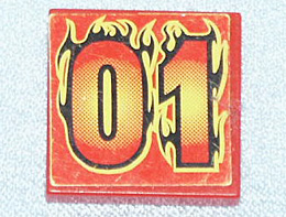 Lego Tile 2 x 2 with '01' in Black and Yellow Flames Pattern (Sticker) - Set 8667