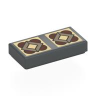 Lego Tile 1 x 2 with 2 Tan Squares, Dark Tan Squares, Reddish Brown Half Circles Print