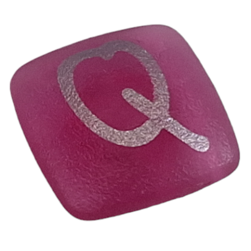 Lego Clikits Icon, Square 2 x 2 Small with Pin and Silver 'Q' Print / Trans-Dark Pink
