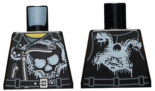 Lego Torso Biker Vest with Skull Graffiti on Front, Sons of Garmadon Logo Graffiti on Back Pattern / Black
